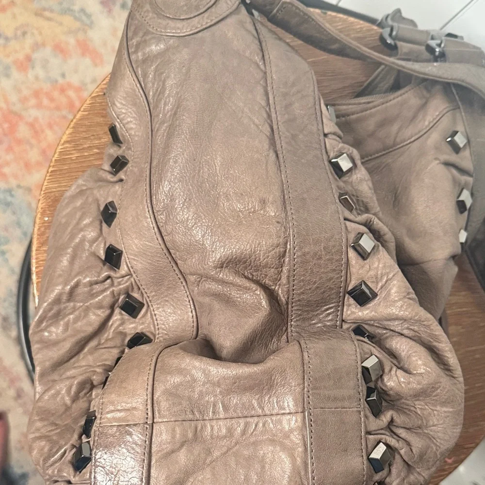 Treesje Dark Greige Leather Hobo Bag Stud Accents